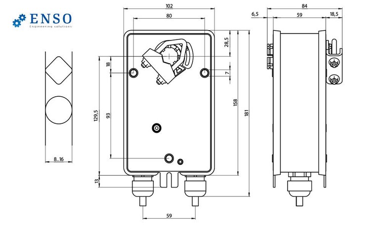 Электропривод ENSO LAB R-NM230 — габаритные размеры, мм